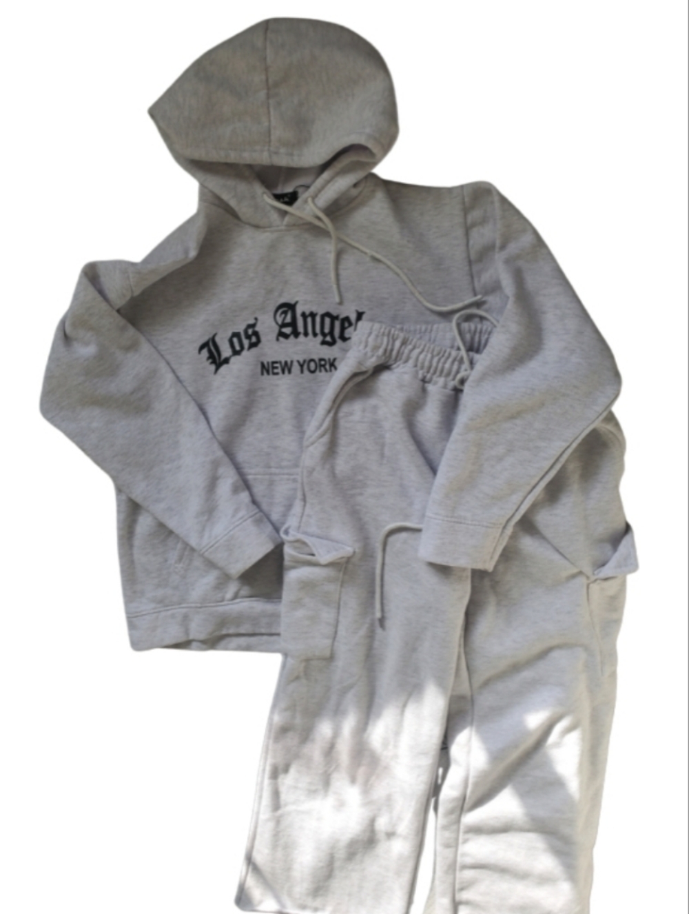 Los Angeles New York Light Gray Graphic Hoodie And Pant Complete Set Large